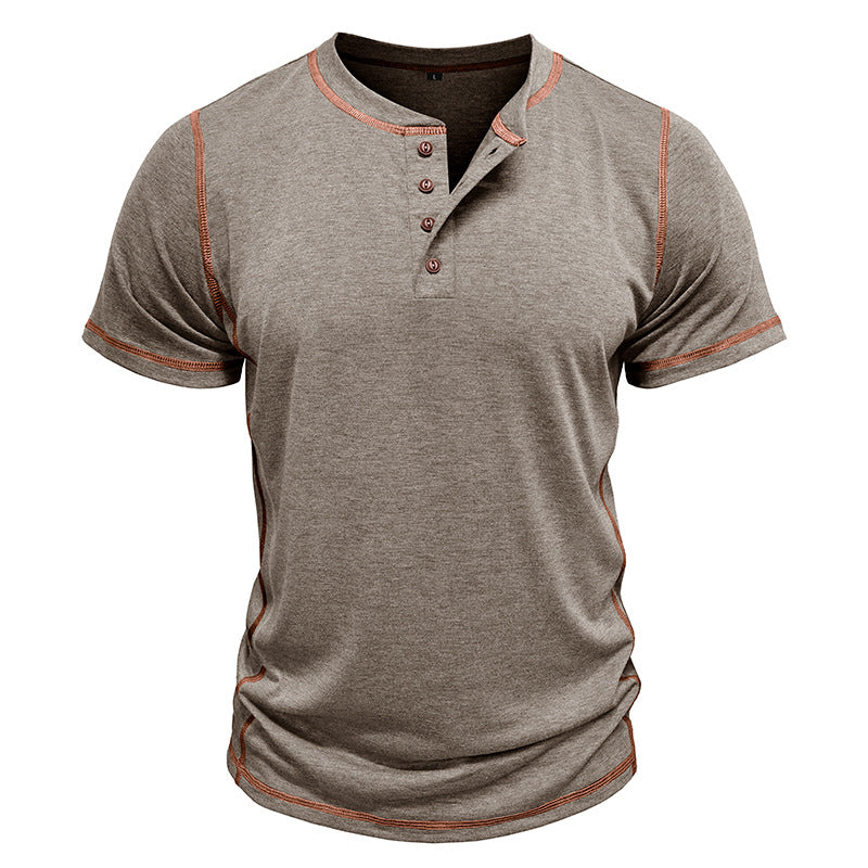 Short Sleeve Henley Shirt Men's Round Neck T-shirt - D&A