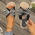One-word Women's Slippers Hemp Rope Straw Woven Summer New Outdoor Stripes - D&A