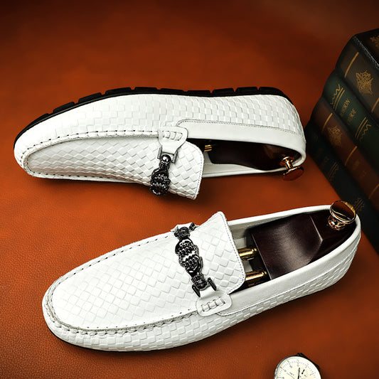 Spring And Summer White Lazy Doug Shoes Men's British Casual Leather Shoes - D&A
