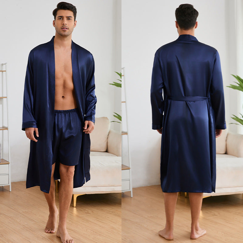 Men's Robes Shorts Suit Solid Color Homewear Navy Blue - D&A