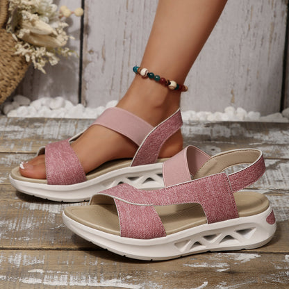 Women's Cloth Platform Beach Sandals Pink - D&A