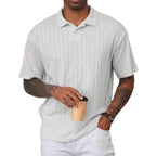 Retro Button Lapel Short Sleeve T-shirt Breathable Short Sleeve Loose Texture Knitted - D&A