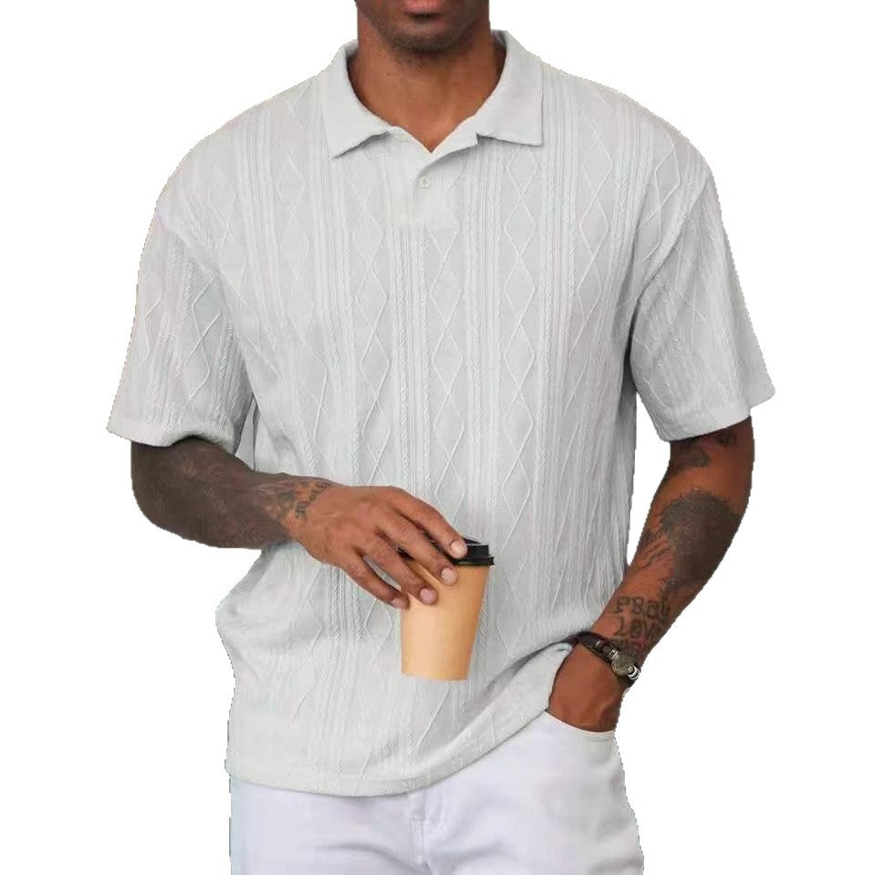 Retro Button Lapel Short Sleeve T-shirt Breathable Short Sleeve Loose Texture Knitted - D&A