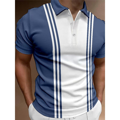Casual 3 Button Printing Lapel Casual Men's T-shirt - D&A