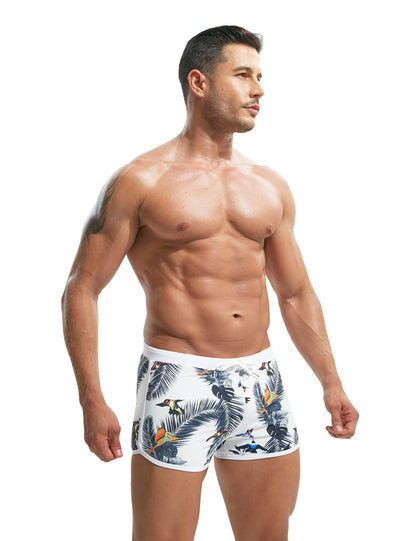 Summer Men's Nylon Printing Swim Briefs Leaves Bird - D&A
