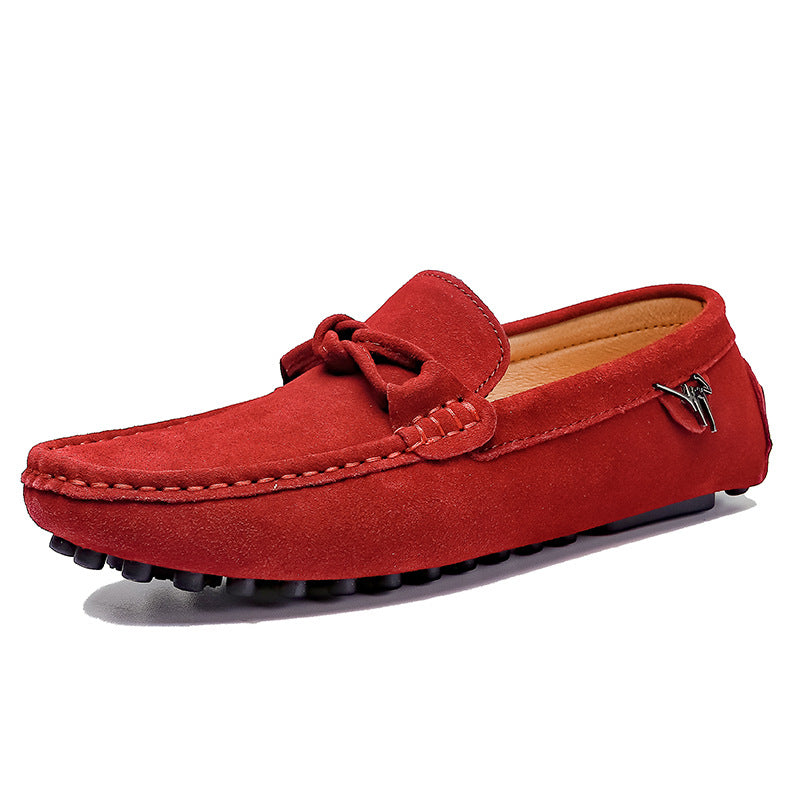 Low-top Slip-on Suede Leather Flat Bottom Oversized Shoes Red - D&A
