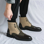 New Motorcycle Leather Boots Men's Fashion Plus Size Lace Up Denim - D&A