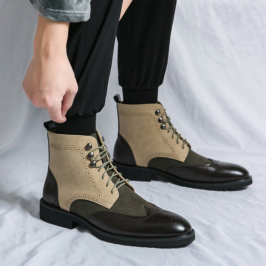 New Motorcycle Leather Boots Men's Fashion Plus Size Lace Up Denim - D&A