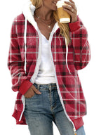 Women's Plush Lined Plaid Hooded Coat - D&A