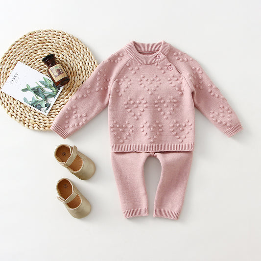 Children's Knitted Love Solid Color Sweater And Pants Set - D&A