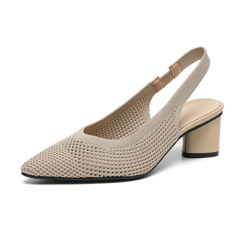 Hollow-out Knitted Closed Toe Back Empty Strap Sandals Pointed Toe Light Apricot - D&A
