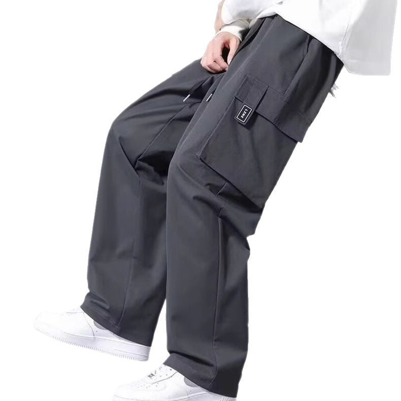 Large Loose Pockets Drawstring Boys Straight Cargo Pants - D&A
