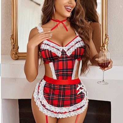 Sexy Women's Hollow Backless Maid Cloth Uniform Suit - D&A