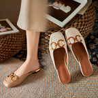 Summer Wear Fashionable Square Toe Korean Style Elegant Flat Heel Ins Slip-on Slippers - D&A