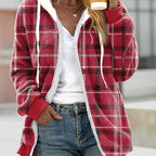 Women's Plush Lined Plaid Hooded Coat - D&A