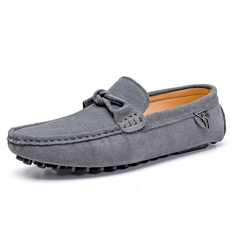 Low-top Slip-on Suede Leather Flat Bottom Oversized Shoes Gray - D&A