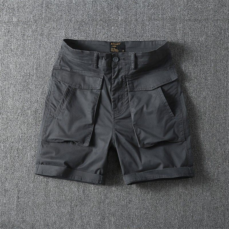 Men's Summer American-style Multi-pocket Stretch Cargo Shorts Gray 8816 - D&A