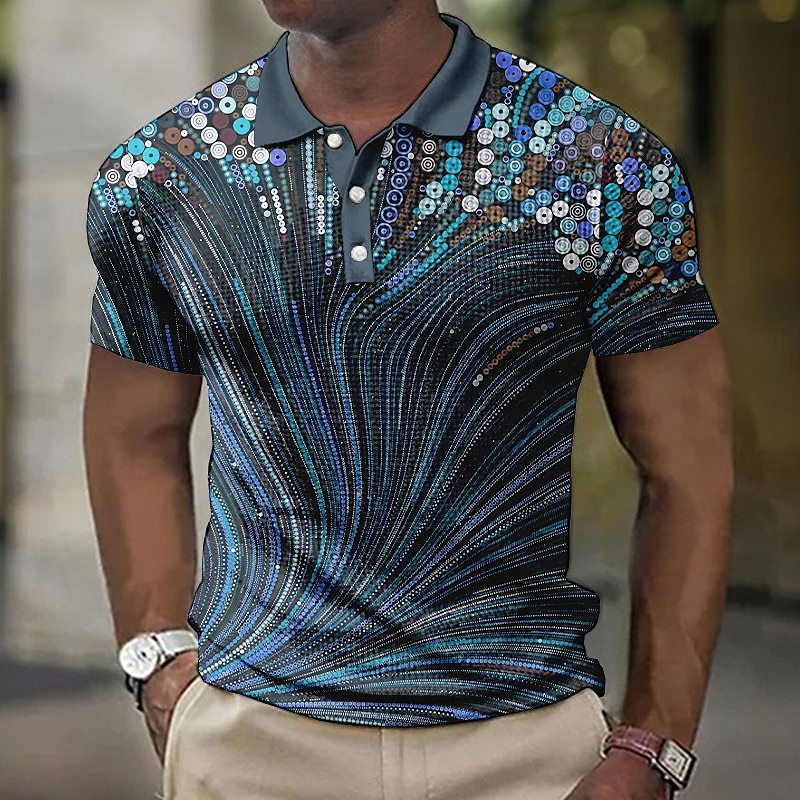 Men's Button Shirt Striped Pattern Printed Geometric Outdoor Street Style Short Sleeve 3y5YMT2 - D&A