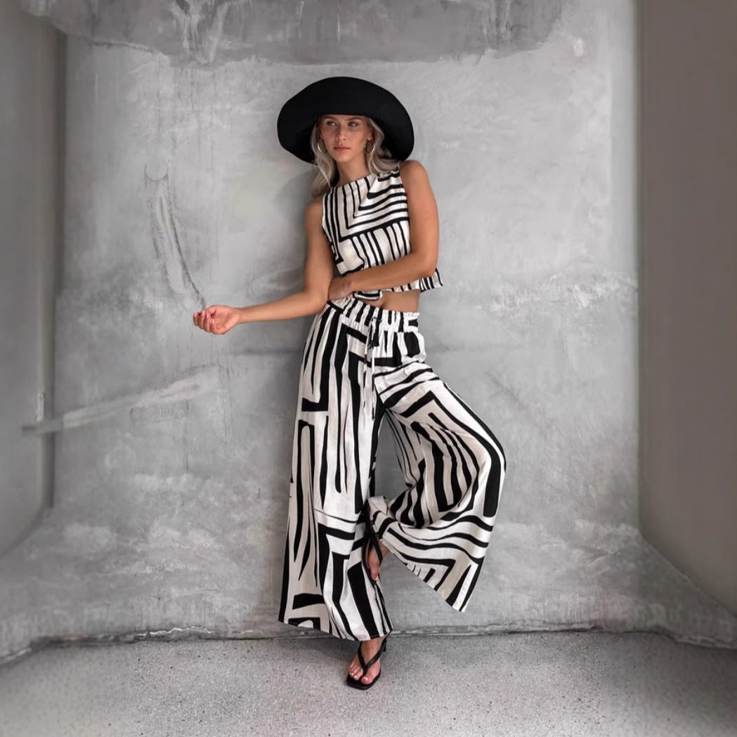 Women's Loose Vest Wide-leg Straight Pants Suit - D&A