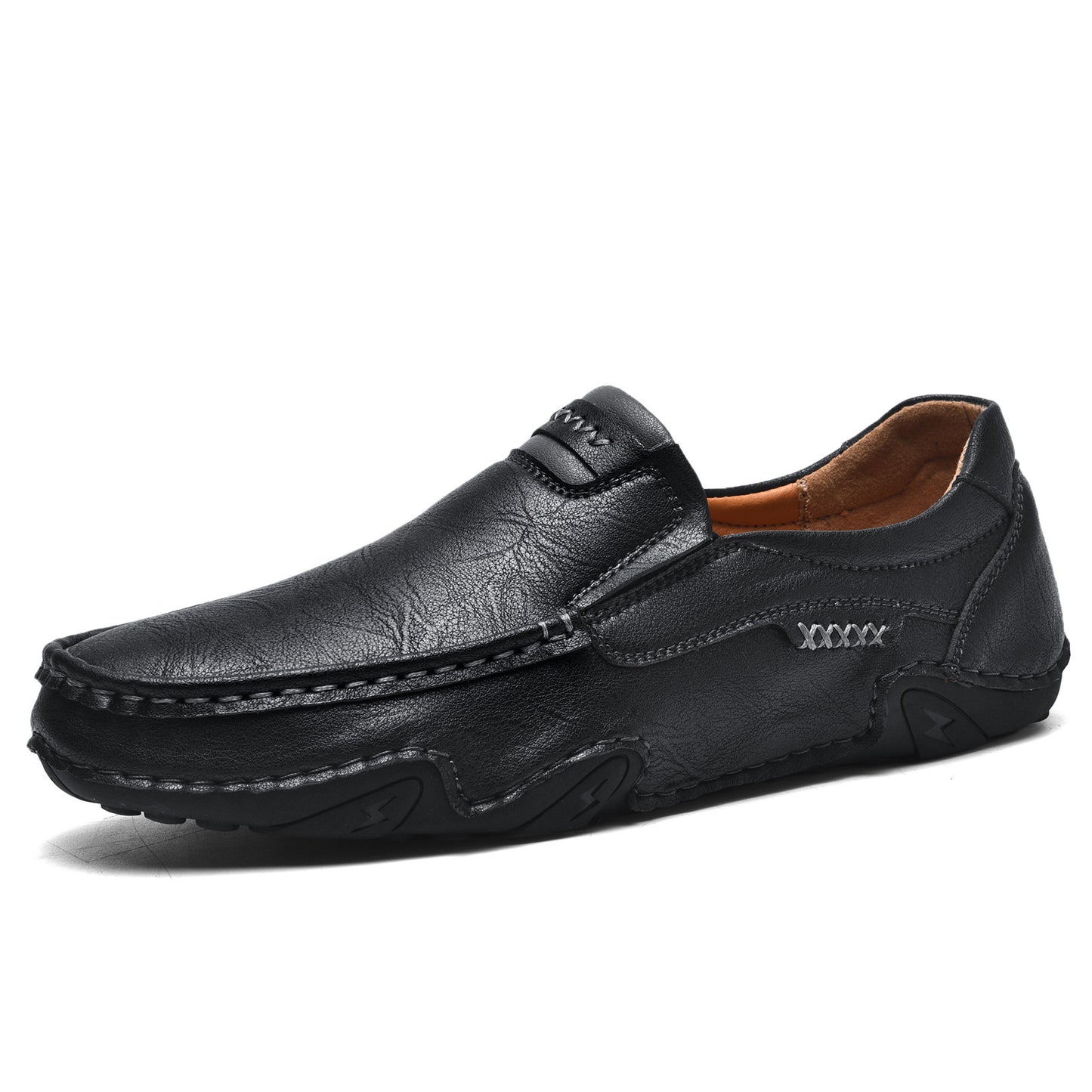 Outdoor Casual Shoes Slip-on Flat Leather Shoes 2518 Black - D&A