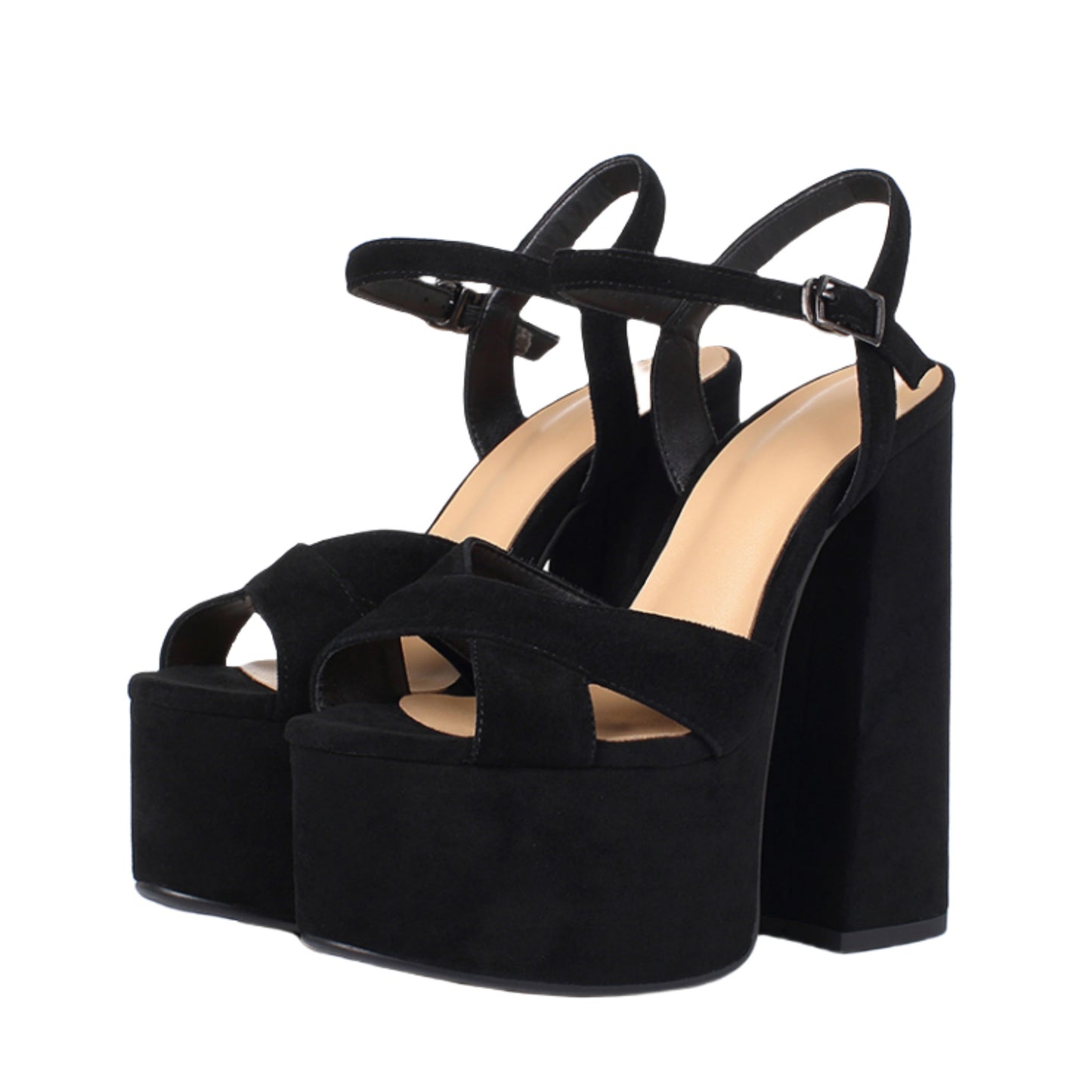 Women's Chunky Heel High Heel Platform Sandals Black Suede - D&A