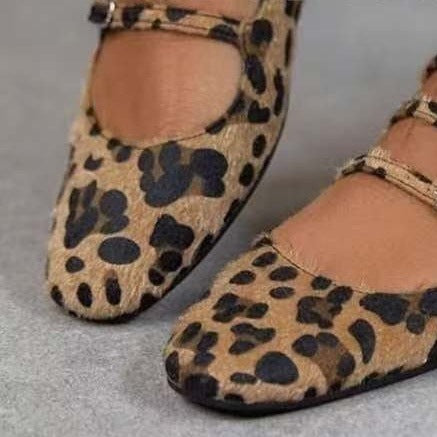 Low Heel Flat Horse Fur Leopard Print Shoes - D&A