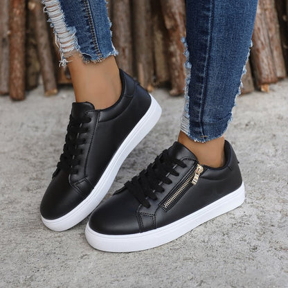 Women's Versatile Leather Side Zipper Casual Sports Shoes - D&A