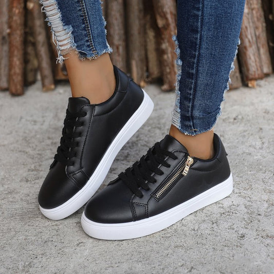 Women's Versatile Leather Side Zipper Casual Sports Shoes - D&A