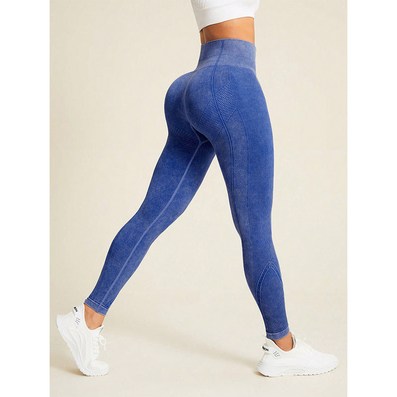 Nude Feel High Waist Hip Lifting And Belly Contracting Fitness Seamless Sports Pants Blue - D&A