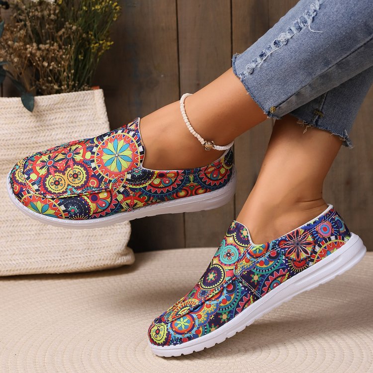 Breathable Slip On Low-top Shoes Female Graffiti Ethnic Style Lazy Canvas Color - D&A