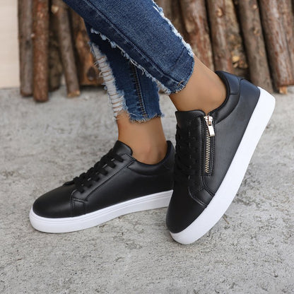 Women's Versatile Leather Side Zipper Casual Sports Shoes - D&A