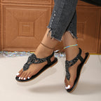 Women's Sequined European And American Fashion Flat Bottom Flip-flops Sandals Black - D&A