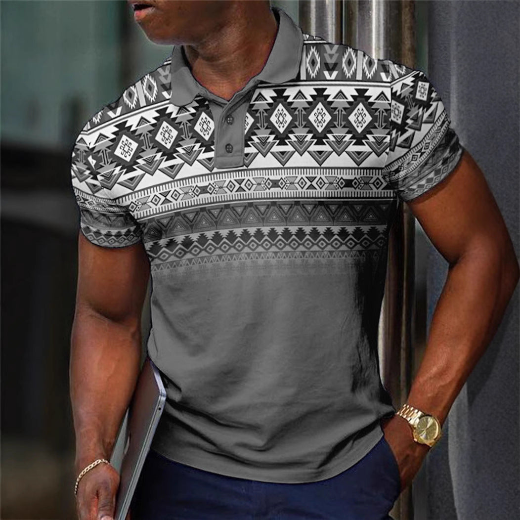Pattern Button Short Sleeved Polo Shirt - D&A