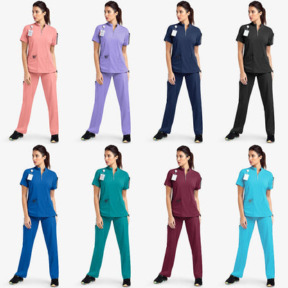 Stand Collar Zipper Hand Washing Suit Nurses' Uniform Work Clothes Suit - D&A