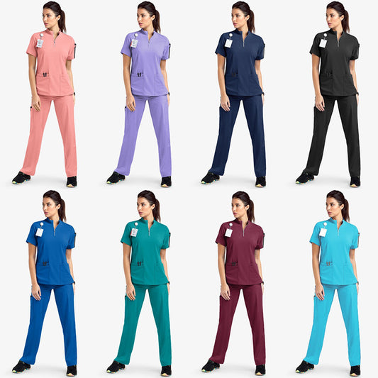 Stand Collar Zipper Hand Washing Suit Nurses' Uniform Work Clothes Suit - D&A
