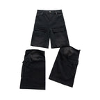 Detachable Worn Looking Washed-out Multi-pocket Detachable Two-way Wear Micro-pull Overalls - D&A