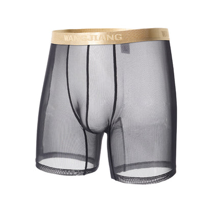 Summer Ice Silk Men's Underwear Boxers Semi-permeable Low Waist Breathable Black - D&A