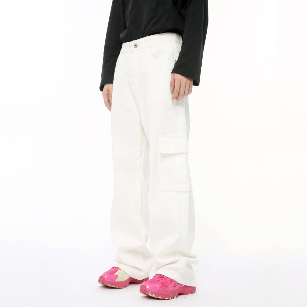 Men's Solid Color Basic Loose Casual Straight-leg Denim Trousers - D&A