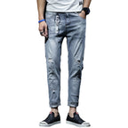Spring And Summer Ripped Jeans Elastic Small Leg Straight Leg Pants Youth - D&A