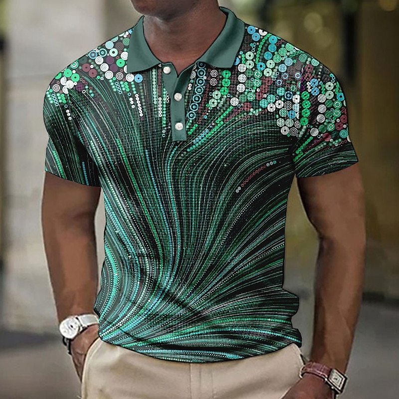 Men's Button Shirt Striped Pattern Printed Geometric Outdoor Street Style Short Sleeve 3y5YMT1 - D&A