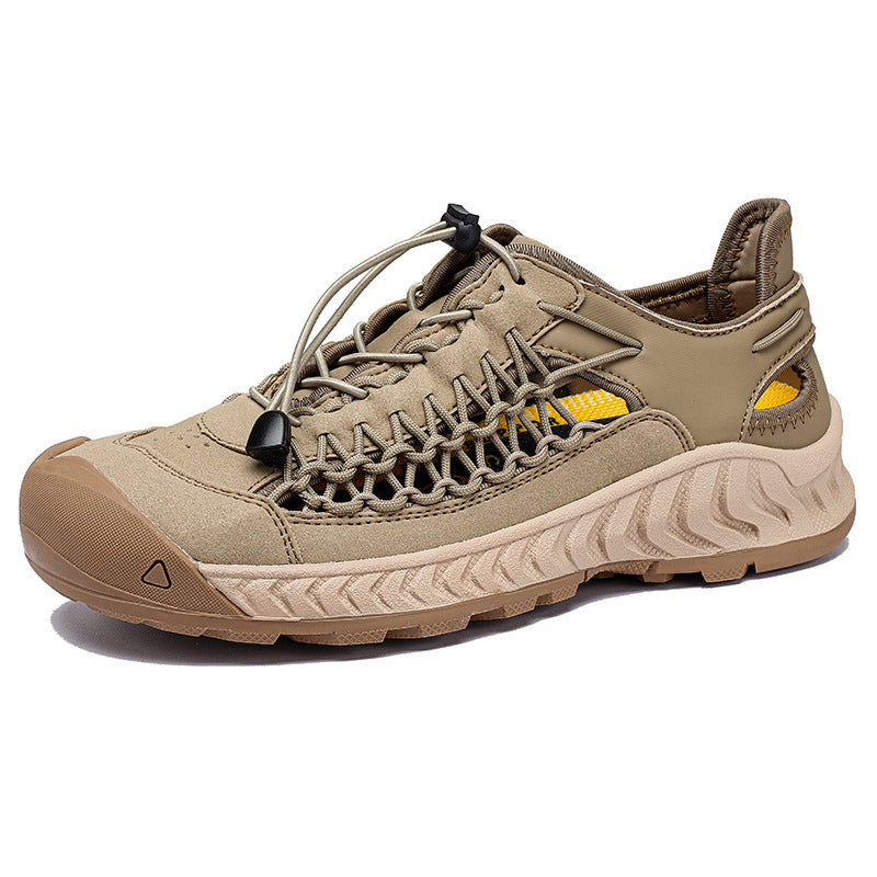 Hand-woven Sandals Men's Non-slip Wear-resistant Summer Outer Wear Breathable Closed Toe Light Gray - D&A