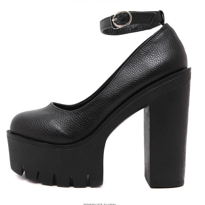 European And American Fashion Buckle Women's Shoes Black Matte - D&A