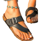 Thick Bottom Belt Buckle Solid Color Round Toe Sandals - D&A