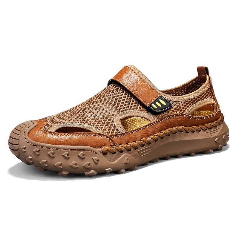 Summer Outdoor Casual Hollow Mesh Surface Breathable Men's Sandals Brown - D&A