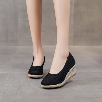 High Heel Women's Shoes Work Shoes Pointed Straw Pumps Black - D&A
