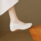 High Heel Leather Shoes Thick Bottom Lazy Platform Round Head Slip-on Pumps - D&A