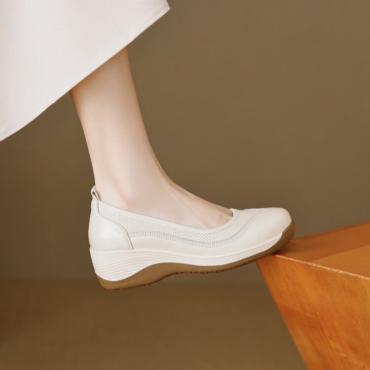 High Heel Leather Shoes Thick Bottom Lazy Platform Round Head Slip-on Pumps - D&A