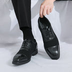 Men's Thick-soled Raised Round Toe Lace-up Business Leather Shoes - D&A