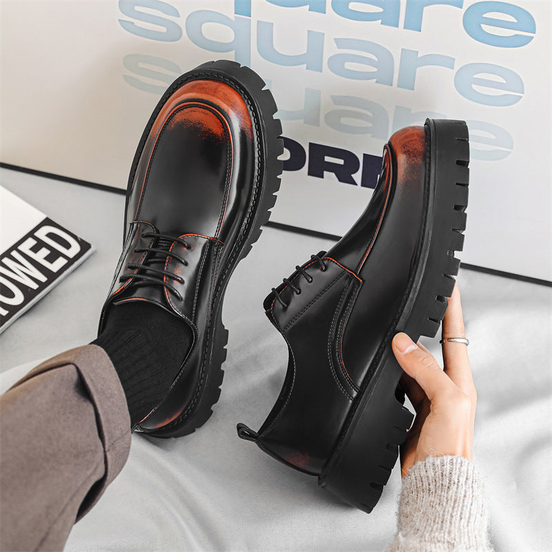 Platform Height Increasing Casual Leather Shoes - D&A