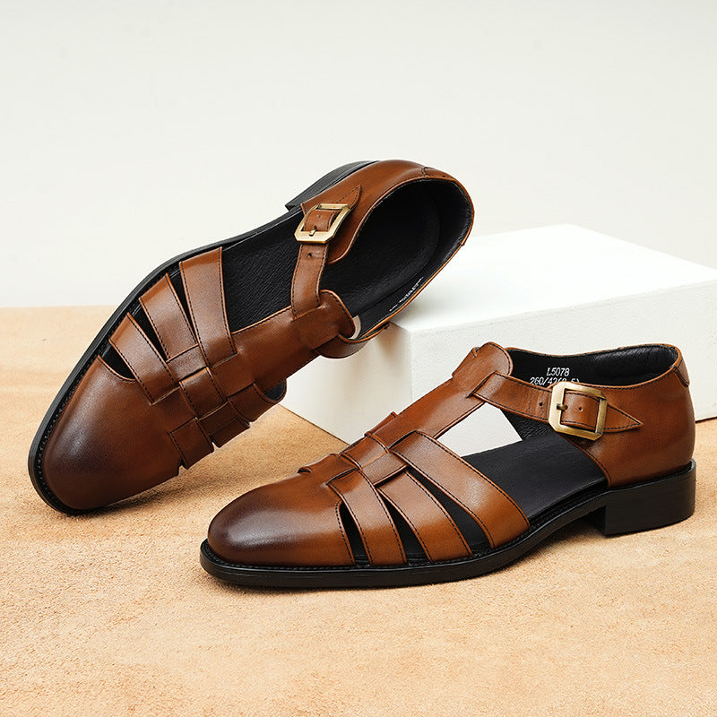 Genuine Leather Retro Fashion Business Summer Breathable Men's Shoes - D&A